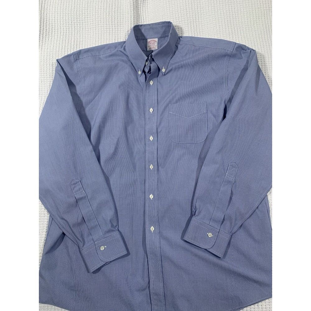 Brooks Brothers Madison Button Up Shirt Mens Size 16.5-35 Blue Long‎ Sleeve